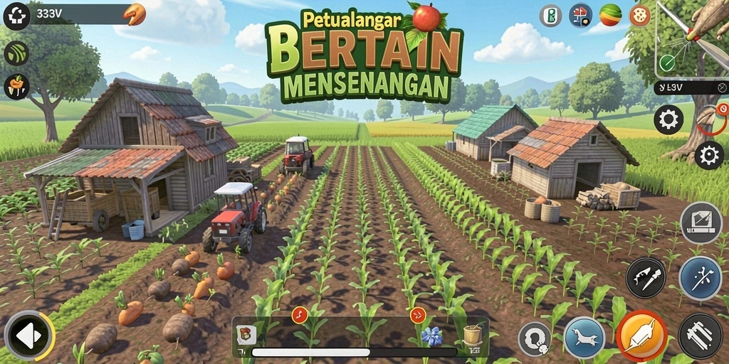 Screenshot gameplay 333V menampilkan aksi bertani yang seru.