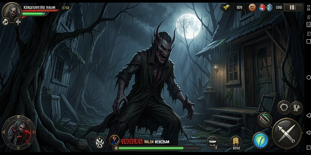 Screenshot gameplay menegangkan dari 8768 dengan suasana Horror.
