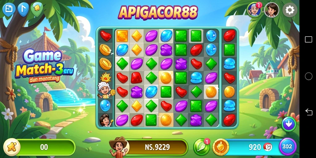 Screenshot gameplay APIGACOR88 dengan elemen match-3 yang menarik.