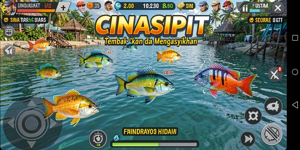 Screenshot gameplay CINASIPIT yang menampilkan aksi seru Tembak Ikan.
