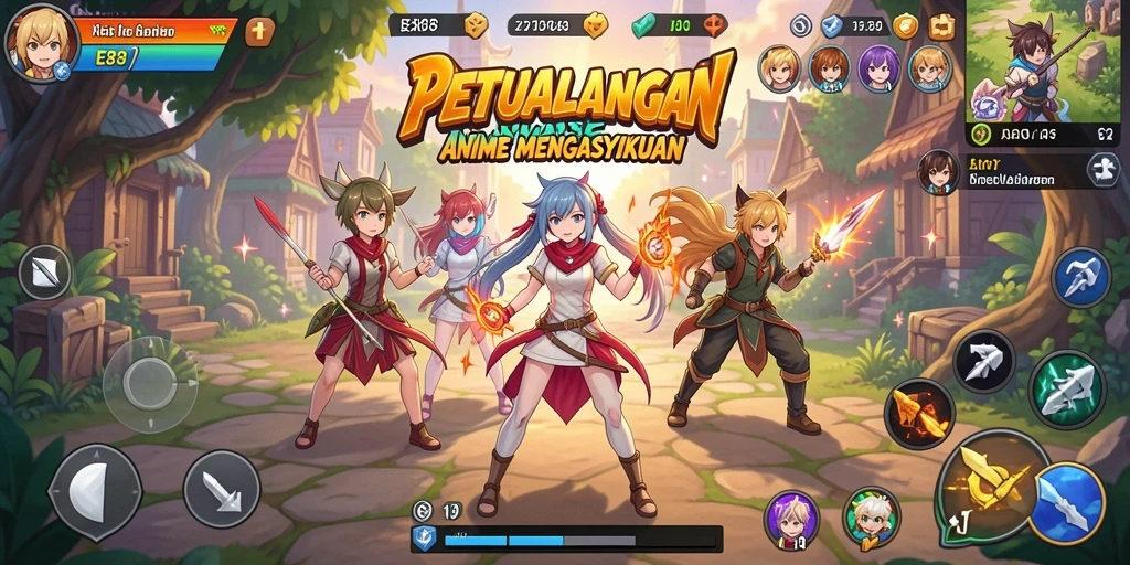 Screenshot gameplay E88 menampilkan pertempuran karakter anime yang intens.
