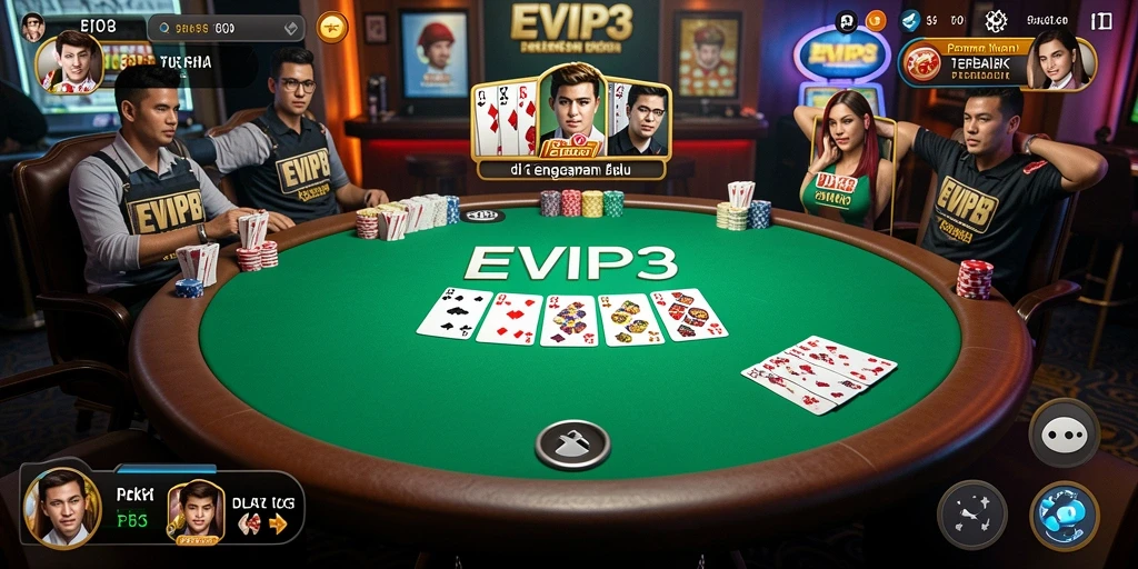 Tampilan gameplay poker yang seru dan interaktif di EVIP3.