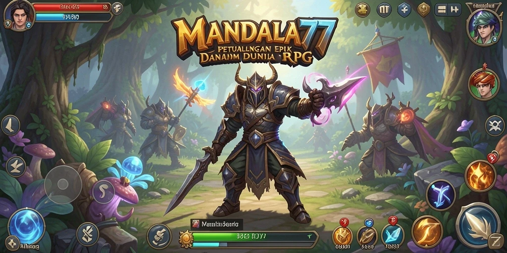 Tampilan gameplay RPG menakjubkan dalam MANDALA77.