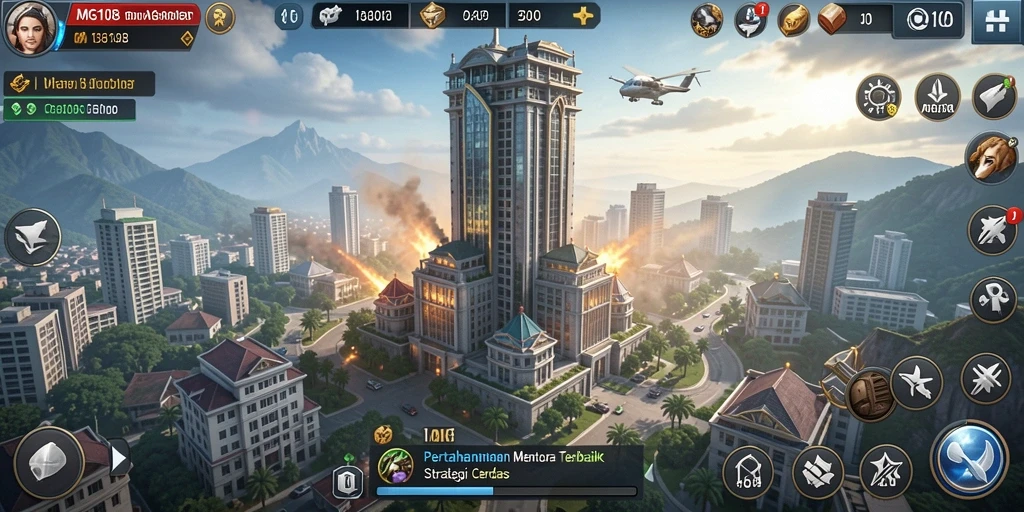 Tampilan gameplay MG108 yang penuh aksi dalam pertahanan menara.