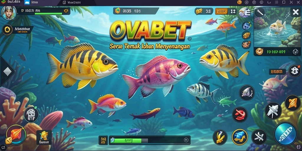 Screenshot utama OVABET menampilkan aksi seru menembak ikan.