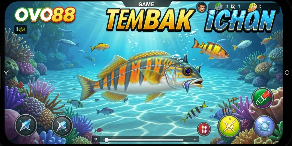 Screenshot utama OVO88 menampilkan gameplay seru Tembak Ikan.