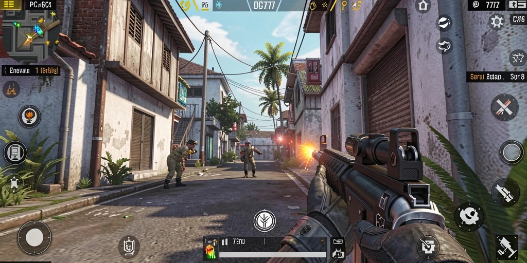 Screenshot menunjukkan aksi intens dalam pertempuran PC777.