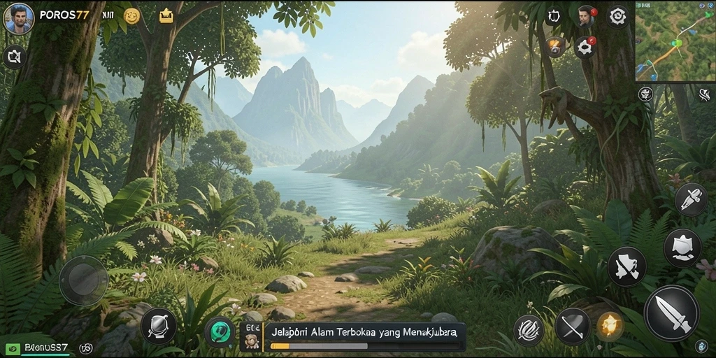 Screenshot gameplay POROS77 menampilkan dunia terbuka yang menakjubkan.