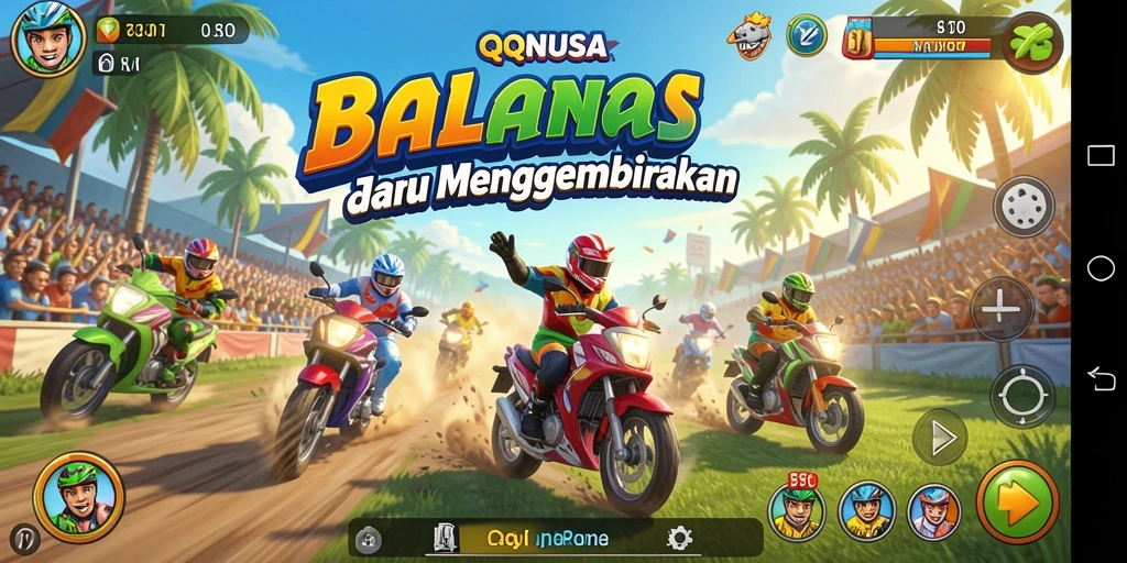 Tampilan gameplay seru QQNUSA yang memukau saat balapan.