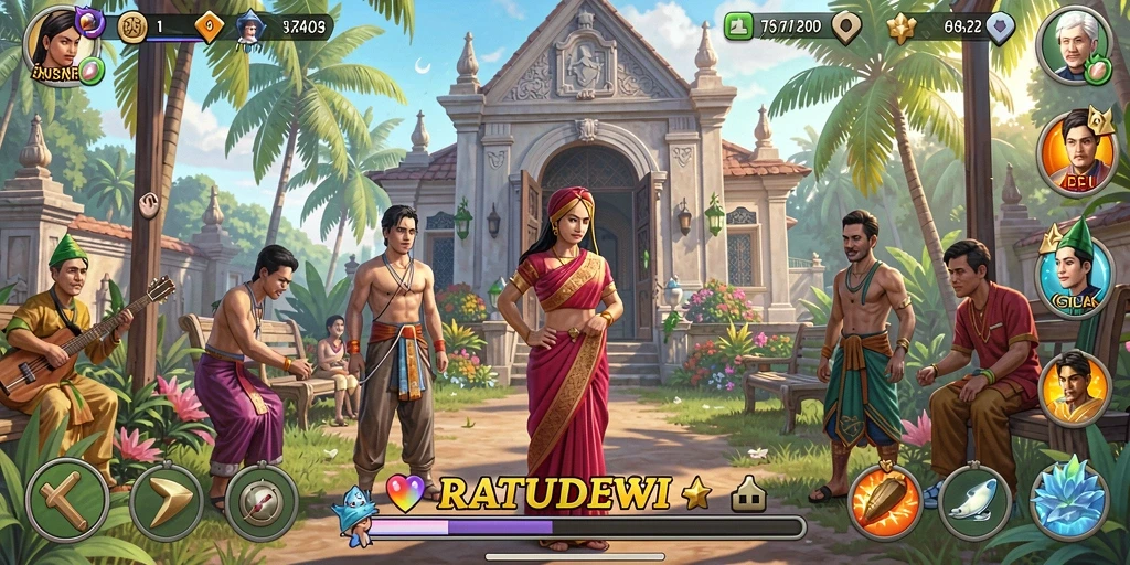 Tampilan menarik gameplay RATUDEWI dengan berbagai aktivitas.