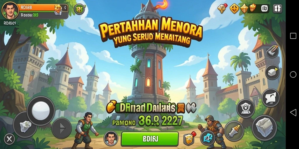 Tangkapan layar gameplay RDI88 menampilkan aksi pertahanan menara yang mendebarkan.