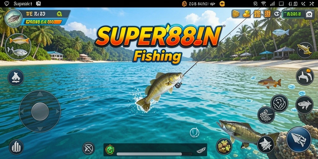 Tampilan gameplay <strong>SUPER88</strong> saat menangkap ikan di lautan.