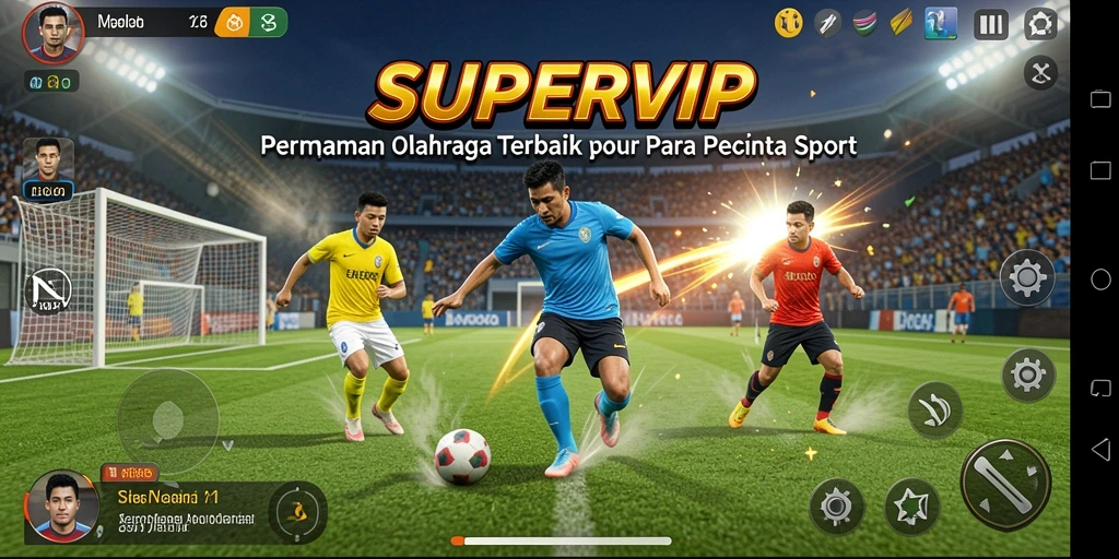 Tampilan screenshot utama SUPERVIP menampilkan aksi mendebarkan dalam pertandingan olahraga.