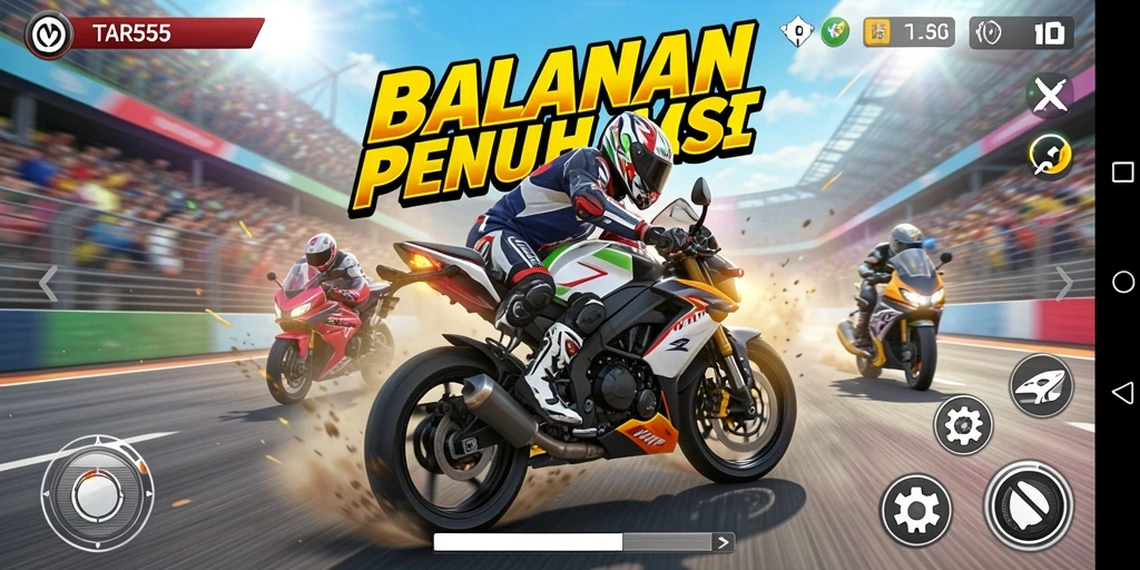 Gameplay TAR555 yang intens dan mendebarkan dalam balapan motor.